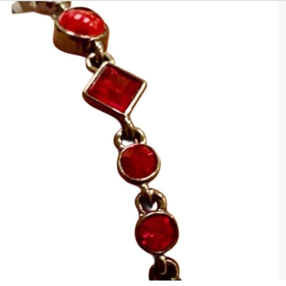 GIVENCHY Tennis Bracelet Red Crystal Cabochon Black Metal Modern - Picture 1 of 7